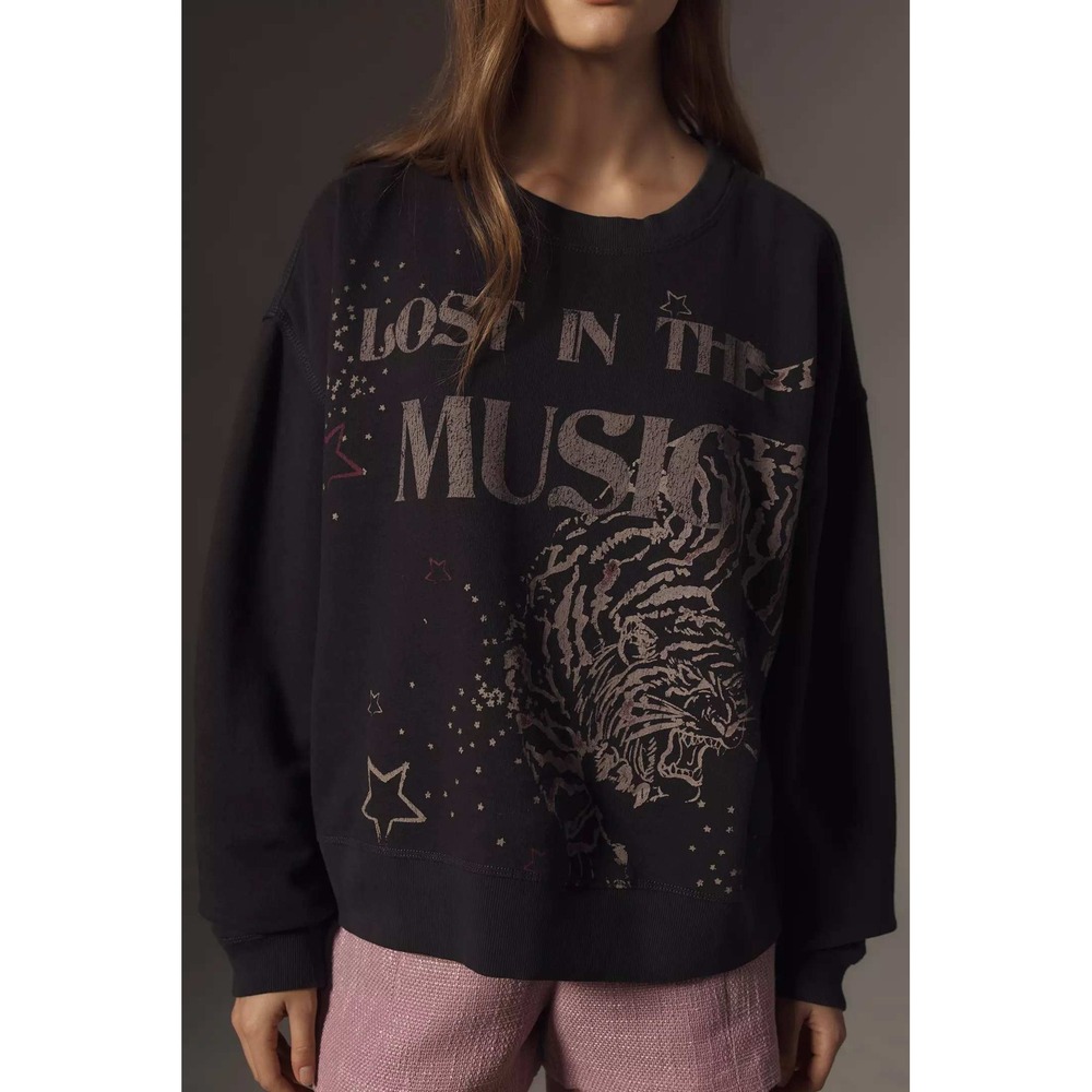 Anthropologie Pilcro Lost In The Music Tiger Graphic Crewneck Sweatshirt S